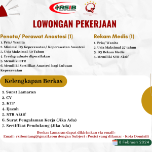 Lowongan Pekerjaan Penata Anastesi dan Rekam Medis